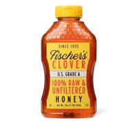 Fischer's Miel de trébol 100% pura, botella exprimible de miel cruda sin filtrar de 24 onzas, edulcorante natural puro, perfil de sabor rico lleno de nutrientes