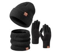 FISFET Juego de gorro, bufanda y guantes de invierno para hombre y mujer, forro de punto, guantes cálidos para pantalla táctil, gorro, calentador de cuello para clima frío, juego de regalo cálido de