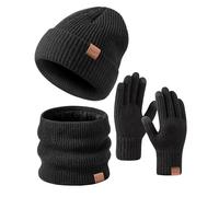 FISFET Juego de gorro, bufanda y guantes para hombre y mujer, forro de punto, guantes cálidos para pantalla táctil, gorro, calentador de cuello, para clima frío, juego de regalo cálido de invierno 3