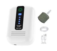 Fish Air Pump, Quiet Oxygen Aerator, Small USB Powered Airpump with 2600mAh Battery for Aquarium Hydroponic Fish Tank Pond Outdoor Use, Includes AirTube and Single Air Stone