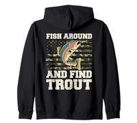 Fish Around Find Trucha Rainbow Fishing Camo Flag Angler Sudadera con Capucha