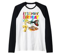 Fish Birthday Boy Party Animal 7º cumpleaños Camiseta Manga Raglan