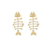 Fish Bone Earrings, Vintage Minimalist Gold Metal Drop Earrings with Textured Skeleton Design, for Women Trendy Daily Wear & Parties