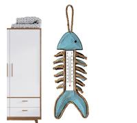 Fish Bone Wall Ornament - Retro Temperature Gauge Home Decor | Vintage Style Thermometer Art Piece for Bedroom Kitchen Nursery Patio Garden Hallway Office Classroom Library Display