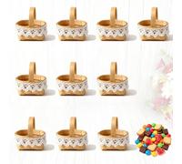FISH DRAGATE 10 pcs cestas trenzadas,para dulces y decoraciones,de mimbre tejidas con asa,cesta mimbre ribete de encajes,para bodas, decoración de mesa, decoración de casa de campo