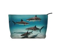Fish in the Deep Sea - Bolsa de cosméticos de pana para mujer, cartera portátil con cremallera, adecuada para viajes y almacenamiento diario de cosméticos, color negro, talla única