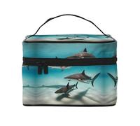 Fish in the Deep Sea - Bolsa de maquillaje portátil de viaje (9 x 6.5 x 6.2 pulgadas), bolsa de maquillaje de gran capacidad para mujeres, bolsa de maquillaje grande para niñas, color negro, talla