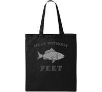 Fish is Meat Without Feet - Divertida bolsa de algodón ecológico natural, color negro, Black, Talla única