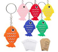Fish Keychains - Juego de 24 llaveros para fiesta de cumpleaños con tarjetas de agradecimiento