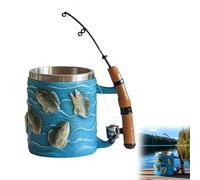 Fish Mug, Funny Fishing Rod & Reel Design Coffee Mug,Fun Portable Resin Drinking Cup with Rod and Reel Design,Personality Cold Hot Beverage Cup for Home Camping-A