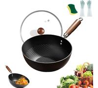 Fish Scale Pattern Flat Bottom Non-Stick Pan, 2025 New Carbon Steel Woks & Stir-Fry Pans Nonstick with Glass Lid, No Chemical Coated, for Induction & Gas Stoves (11in)
