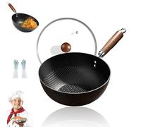 Fish Scale Pattern Flat Bottom Non-Stick Pan, 2025 New Uncoated Non-Stick Household Cooking Pan, for Cooking,Suitables Cooker Gas Stir Fry Pans (With Lid,10.23in)
