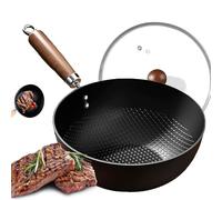 Fish Scale Pattern Flat Bottom Non-stick Pan with Lid, 2025 New Uncoated Non-Stick Household Cooking Pan, No Coated, Flat Bottom Hand Hammered, for Induction (7.87 in)