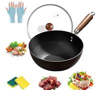 Fish Scale Pattern Flat Bottom Non-stick Pan with Lid, 2025 New Uncoated Non-Stick Household Cooking Pan, Handmade Round Cooking Wok, Suitable Cooker Gas Stir Fry Pans (9.5 in/24cm)