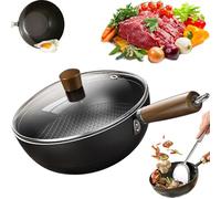 Fish Scale Pattern Flat Bottom Non-Stick Pan with Lid, Handmade Round Cooking Wok, Multifunctional Ultra-Durable Scratch-Resistant Non Stick Pans for Induction and Gas Stoves (with lid,28cm/11in)