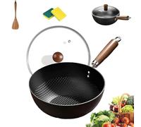 Fish Scale Pattern Flat Bottom Non-stick Pan with Lid, Uncoated Non-Stick Household Cooking Pan, for Induction & Gas Stoves, Dishwasher-Friendly (22 cm)
