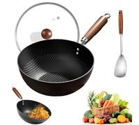 Fish Scale Pattern Flat Bottom Non-stick Pan with Lid - Upgraded Uncoated Non-stick Household Cooking Pan, High Purity Frying Pans for Cooking, Suitable Cooker Gas Stir Fry Pans (22cm/8.7in)