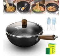 Fish Scale Pattern Flat Bottom Non-stick Pan with Lid, Upgraded Uncoated Non-Stick Household Cooking Pan, Round Cooking Frying Nonstick Pans, for Induction & Gas Stoves, Dishwasher-Friendly (10.2in)