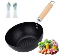 Fish Scale Pattern Flat Bottom Non-Stick Pans, Fish Scale Handmade Round Cooking Wok, 2025 New Uncoated Non-Stick Household Pan with Lid for Electric, Induction and Gas Stoves (9.45in,No Lid)