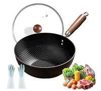 Fish Scale Pattern Flat Bottom Non-Stick Pans, Fish Scale Handmade Round Cooking Wok, 2025 New Uncoated Non-Stick Household Pan with Lid for Electric, Induction and Gas Stoves (7.87in,With Lid)