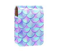 Fish Scales Dreamy Purple Blue Color Mermaid - Estuche portátil para pintalabios para viajes, mini caja de almacenamiento de lápiz labial con espejo para mujeres y mujeres, bolsa de cosméticos de cuero, Varios colores, 9.5x2x7 cm/3.7x0.8x2.7 in