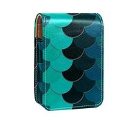 Fish Scales - Estuche portátil para pintalabios náuticos de color verde para viajes, mini caja de almacenamiento de lápiz labial con espejo para mujeres y mujeres, bolsa de cosméticos de cuero, Varios colores, 9.5x2x7 cm/3.7x0.8x2.7 in