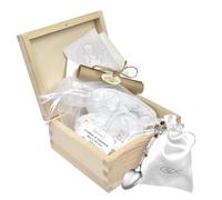 fish Set De Regalo De Bautizo Con Cucharita De Plata Con Ámbar Y Zapatitos En Caja De Madera