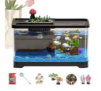 Fish Tank Kit - LED Light Aquarium | Compact Glass Tank, Dorm Room, Den, Living Room, Office Use, Underwater Scenery, Aquarium Starter Kit Filter Equipped, Easy Clean, Freshwater or Saltwater Safe