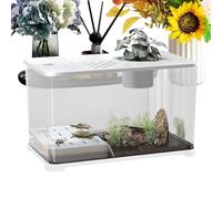 Fish Tank, Large Desktop Aquarium Kit, Modern Aquatic Container with Turtle Resting Area, Offices Desktop Decorations for Betta, Shrimp, Plants, and Home, 15.55x8.86x8.46 Inches