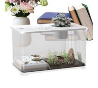 Fish Tank, Large Desktop Aquarium Kit, Turtle Resting Area, Aquatic Planting Tanks, Modern Home Decoration Container for Betta, Shrimp, Aquatic Plants, Living Room, White, Black