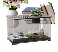 Fish Tank, Large Desktop Aquarium Kit, Turtle Resting Area, Aquatic Planting Tanks, Modern Home Decoration Container for Betta, Shrimp, Aquatic Plants, Living Room, White, Black