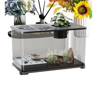 Fish Tank, Large Desktop Aquarium Kit Turtle Resting Platforms, Modern Clear Container Aquatic Planting Area, Compact Home Decor for Betta Shrimp Fish Tank Accessories, 39.5x22.5x21.5cm White Black