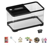 Fish Tank Starter Kit, Aquarium Set, 14.8x8.27x8.27 Inches Compact Glass Habitat, Built In Filter System, Underwater Landscape Decor, Ideal for Den, Living Room, Dorm,Rooms