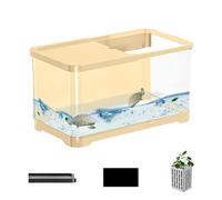Fish Tank Starter Kit, Decorative Small Aquarium, Saltwater Aquarium Kit, Creative Fish Aquarium, Aquarium with Basket for Jellyfish, Guppy, Shrimp, Fish (Black, White, Yellow)