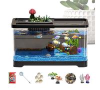 Fish Tank Starter Kit, LED Light Aquarium Set, Built-In Filter System, Compact Glass Design, Decorative Underwater Scene, Easy Setup Kit, Peaceful Ambiance, Perfect for Dorm, Living Room, 37.6x21x21cm