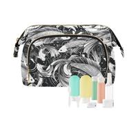 Fish Trendy - 1 bolsa de maquillaje con cremallera para mujer, joyería para artículos de tocador de viaje, color blanco y negro