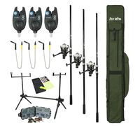 FISH-XPRO Juego de Carpa Plus 3-Rod - Juego de caña de Carpa Negro - 96 Piezas - Detectores de remojo - Swingers - Rodpod - Reposapiés Traseros - Pala de Error - Extra Extendido - Todo lo Que