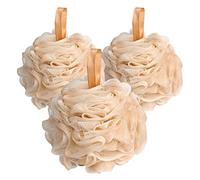 Fishent Esponja de baño para ducha, paquete de 3 bolas de esponja para depurador corporal de red suave, 60 g/pcs de malla duradera, puf de baño, esponja de lufa, soplo de lavado corporal (blanco)