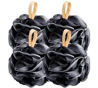 Fishent Esponjas de baño, paquete de 4 esponjas de 50 g/pieza de esponja de malla suave, esponja de esponja de lufa de malla duradera (negro)