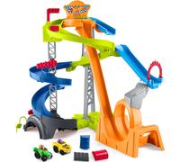 Fisher-Peal Little People Toy para nios Hot Wheels Hot Spiral Stunt Speedway Race Playset con 2 autos de juguete para nios de ms de 18 meses