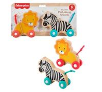 Fisher-Price Animales de madera para empujar Conjunto de dos vehículos con ruedas de silicona para juego durante el gateo, para bebés a partir de 6 meses, JFN19