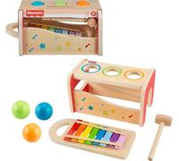 Fisher-Price Banco de juguete de madera para niños pequeños, xilófono, 6 piezas, actividad musical de madera para niños en edad preescolar a partir de 18 meses