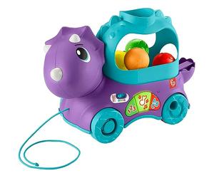 Fisher-Price Dinosaurio de juguete de arrastre con bolas, luces y sonidos, para bebés +1 año, Versión: Alemán, HNR54