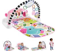 Fisher-Price Esterilla de actividades para bebés Glow and Grow Kick & Play Piano Gimnasio, juguete musical portátil con etapas inteligentes de aprendizaje, a partir de 0 meses, rosa