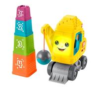 Fisher-Price Grúa Cuenta y Apila Juguete con luces y sonidos para aprender a contar con bloques para apilar con números, bebé +9 meses, versión español + portugués + italiano + inglés (HWY65)