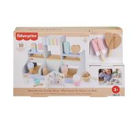 Fisher-Price Heladería de madera, juguete de imitación con 18 piezas fabricadas en material certificado FSC, juego inspirado en Montessori, +3 años (HXV21)