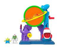 Fisher-Price Imaginext Disney Pixar Toy Story Pizza Planet Conjunto de Juego con Figuras de acción de Buzz Lightyear y Amigo Alien de 7,6cm, Cohete de Juguete y proyectiles, JKW20