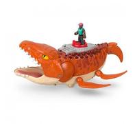 Fisher-Price Imaginext Jurassic World El Renacer, Mosasaurio persecución y mordiscos acuáticos Dinosaurio de juguete de 45 cm con figura de acción de 7,6 cm, lanzador, lancha y 2 proyectiles, JFR23