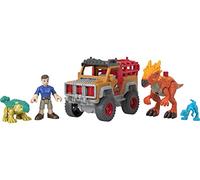 Fisher-Price Imaginext Jurassic World Dinosaurios fugitivos Muñeco con 3 Dinosaurios y Coche de Juguete, Regalo para niños y niñas +3 años (Mattel HCR94)