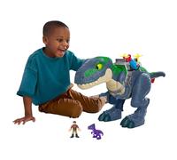 Fisher-Price Imaginext Jurassic World Rebirth Conjunto de Juego T. Rex Mordiscos y acción, Dinosaurio de Juguete de 45,72cm con Luces, Sonidos, Movimiento y 2 Figuras de acción de 7,62cm, JGR40